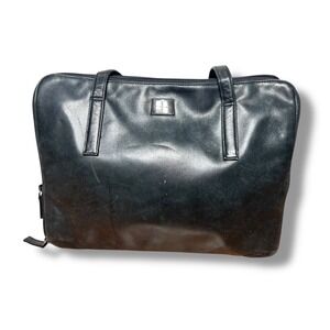 Vtg Large Perlina New‎ York Black Genuine Leather Laptop Business Tote Bag